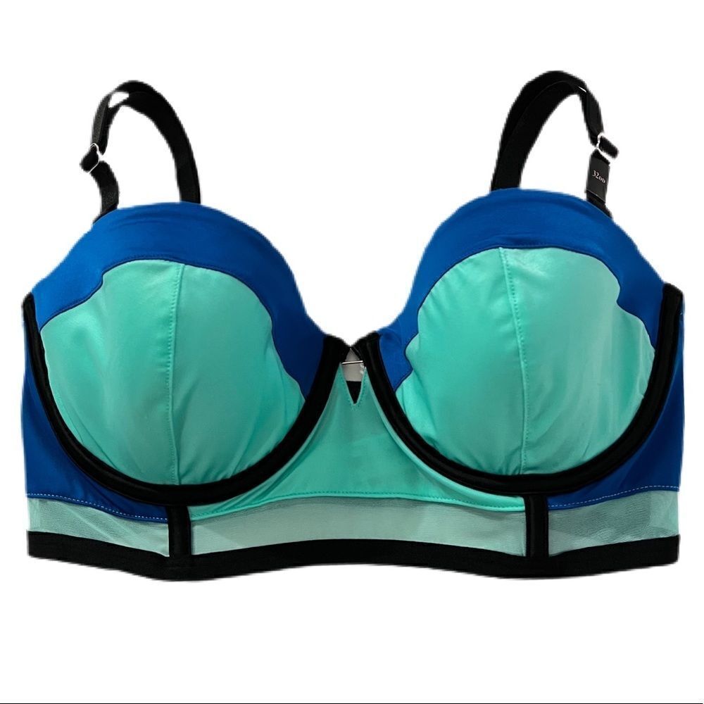 Victorias Secret Very Sexy Satiny Strapless long bra bustier top blue green 32DD